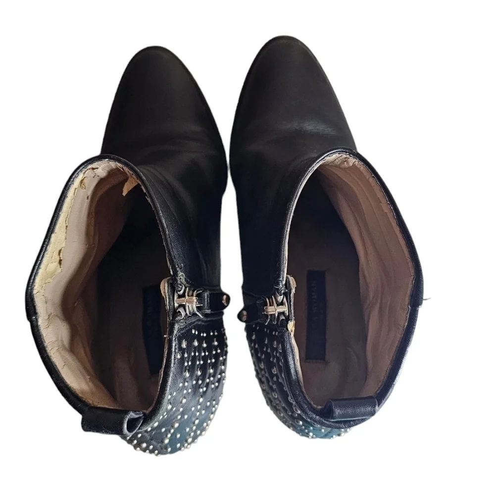 Zara black Studded Women's bootie Shoes 3.5" Chunk Heel Zipper Closure EU 39 - Picture 12 of 13